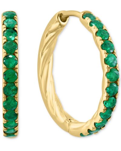 Effy Effy® Emerald Small Hoop Earrings (7/8 Ct. T.w.) In Gold-plated Sterling Silver, 0.5" - Green