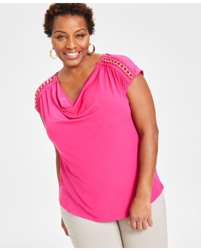 INC International Concepts Plus Size Laced-chain-shoulder Top - Pink