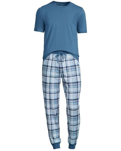 Lands' End Knit Jersey Pajama Sleep Set - Blue