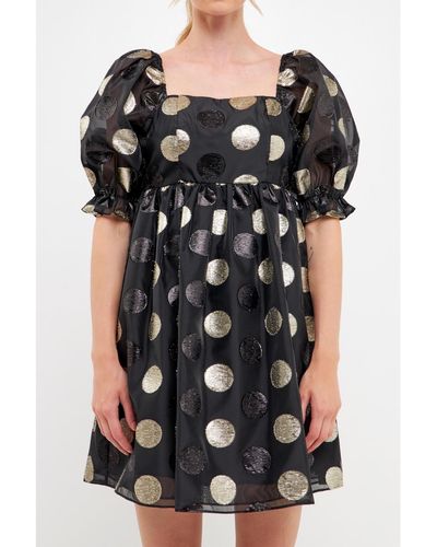 English Factory Dot Organza Puff Mini Dress - Black