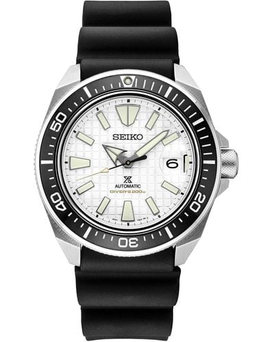 Seiko Automatic Prospex Black Silicone Strap Watch 44mm - White