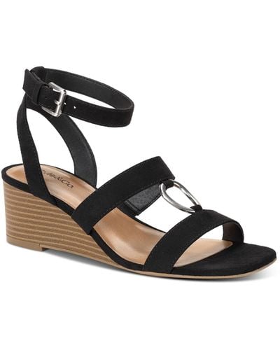 Style & Co. Lourizzaa Ankle-strap Wedge Sandals - Black