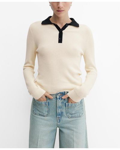 Mango Knitted Polo Neck Sweater - Blue
