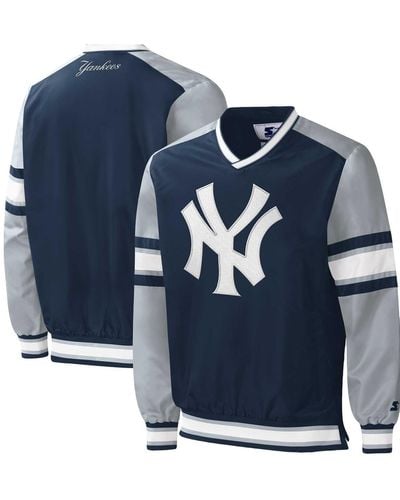 Starter New York Yankees Yardline V-neck Pullover Windbreaker - Blue