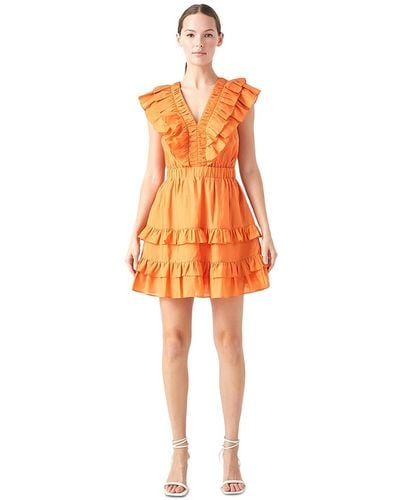 Endless Rose V-neck Ruffle-trim Mini Dress - Orange