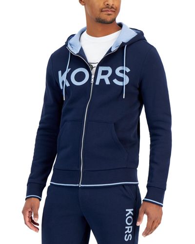 Michael Kors Zip-front Fleece Logo Hoodie - Blue