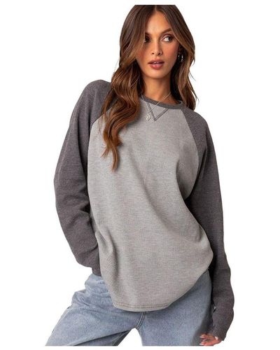 Edikted Me Time Oversized Waffle Top - Gray