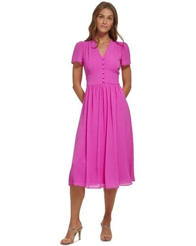 DKNY Short-sleeve V-neck Midi Dress - Pink