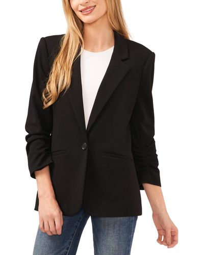 Cece Relaxed 3/4 Sleeve Twill Blazer - Black