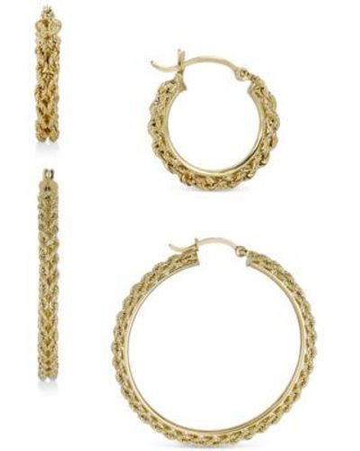 Macy's Heart Rope Chain Hoop Earring Collection In 14k Gold - Metallic