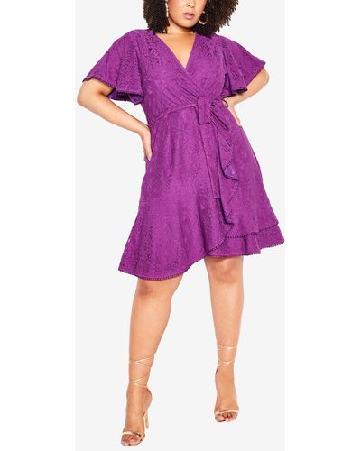 City Chic Trendy Plus Size Sweet Love Lace Dress - Purple