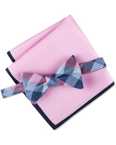 Tommy Hilfiger Buffalo Check Bow Tie & Solid Pocket Square Set - Pink