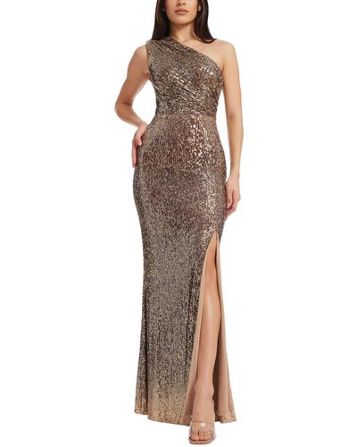 Dress the Population Sequined One-shoulder Gown - Brown