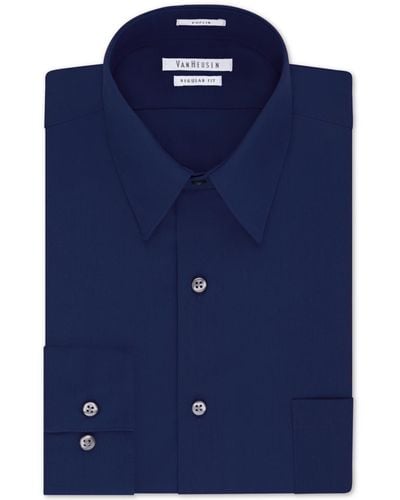 Van Heusen Classic-fit Point Collar Poplin Dress Shirt - Blue