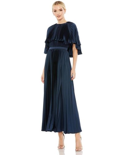 Mac Duggal Pleated Caplet T-length Gown Dress - Blue