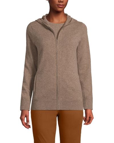 Lands' End Cashmere Front Zip Hoodie Sweater - Brown