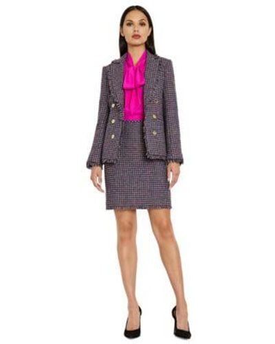 Tahari Tweed Blazer Bow Neck Long Sleeve Top Tweed Pencil Skirt - Purple