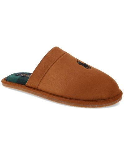 Polo Ralph Lauren Embroidered Scuff Slippers - Brown