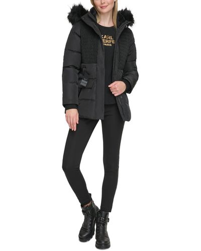 Karl Lagerfeld Faux-fur-trim Hooded Puffer Coat - Black