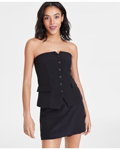 BarIII Strapless Button-front Top - Black