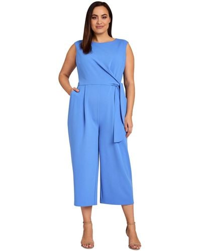 Tahari Plus Size Scuba-crepe Cropped Tie-waist Jumpsuit - Blue