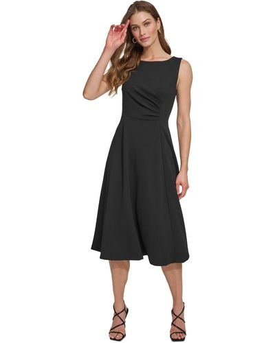 DKNY Sleeveless Side-ruched Midi Dress - Black