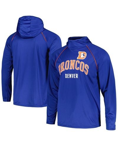 Starter Distressed Denver Broncos Gridiron Classics Throwback Raglan Long Sleeve Hooded T-shirt - Blue