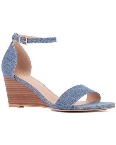 New York & Company Sharona Ankle Wrap Wedge Sandals - Blue