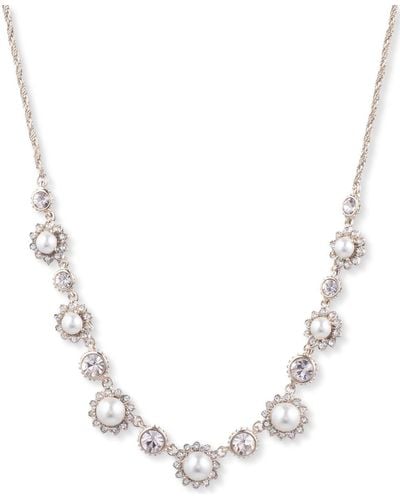 Marchesa Faux Pearl And Crystal Necklace - Metallic