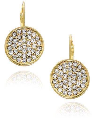 Vince Camuto Glass Stone Coin Pendant Leverback Earrings - Metallic