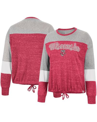Colosseum Athletics Wisconsin Badgers Joanna Tie Front Long Sleeve T-shirt - Pink