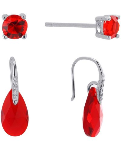 Giani Bernini Gianni Bernini 2-pair Crystal Teardrop Stud Earrings Set (1.34 Ct. T.w.) In Sterling Silver - Red