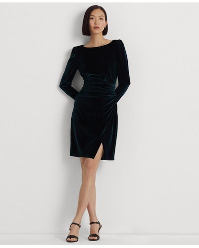 Lauren by Ralph Lauren Velvet Puff-sleeve Dress - Black