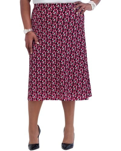 Kasper Printed Ity Pull-on A-line Skirt - Red