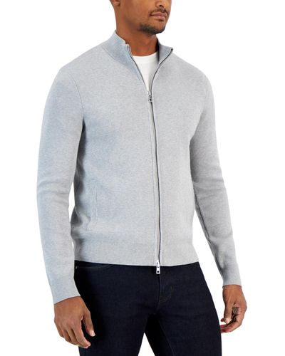 Michael Kors Double Knit Zip-front Sweater Jacket - Gray