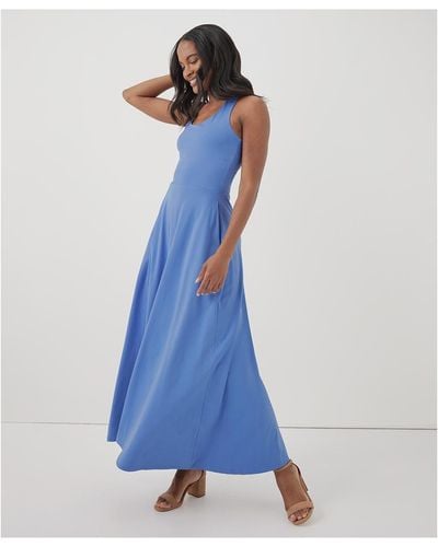 Pact Fit & Flare Open Back Maxi Dress - Blue