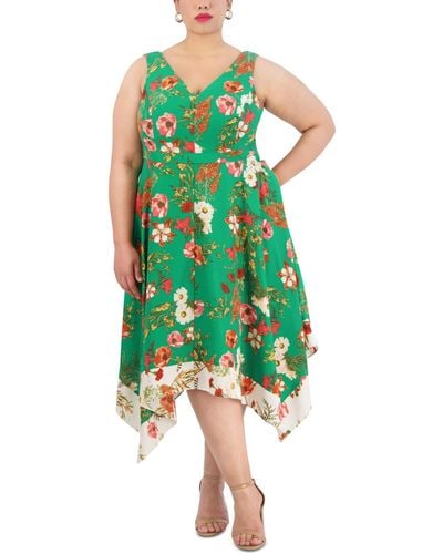 Vince Camuto Plus Size Floral-print Sleeveless Midi Dress - Green