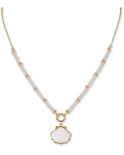 Patricia Nash Gold-tone Mother-of-pearl Shell Beaded Pendant Necklace - Metallic