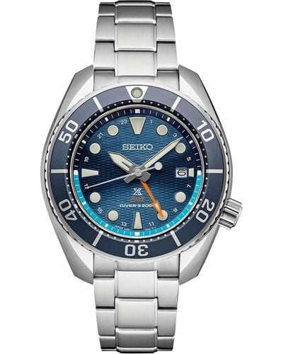 Seiko Prospex Sea Sumo Solar Gmt Stainless Steel Bracelet Watch 45mm - Blue