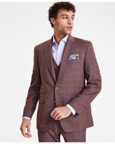Tayion Collection Classic-fit Plaid Suit Jacket - Brown