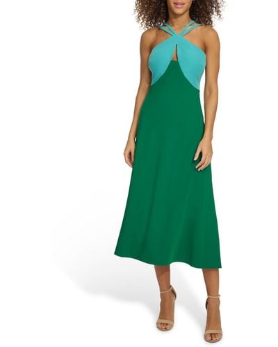 Siena Jewelry Strappy Colorblocked A-line Midi Dress - Green
