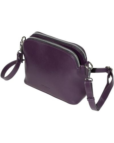 Club Rochelier Ladies Leather Double Zipper Crossbody Bag - Purple