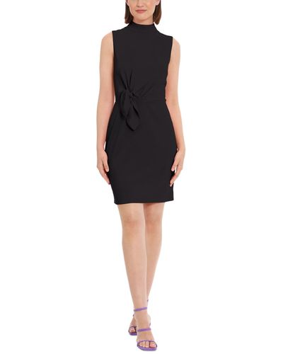 Donna Morgan Bow-detail Mock-neck Mini Dress - Black