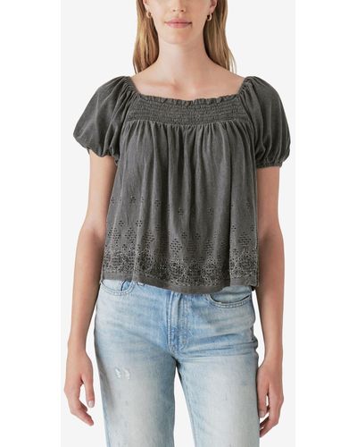 Lucky Brand Square-neck Peasant Top - Black