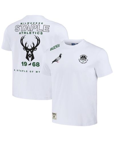 Staple Nba X Distressed Milwaukee Bucks Home Team T-shirt - White