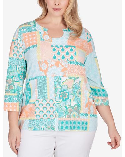 Ruby Rd. Plus Size Knit Patchwork Top - Blue