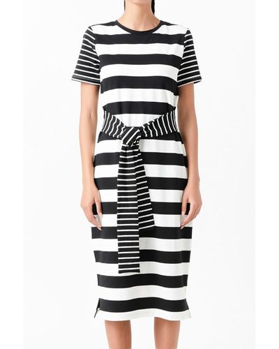 English Factory Contrast Stripe Knit Midi Dress - White