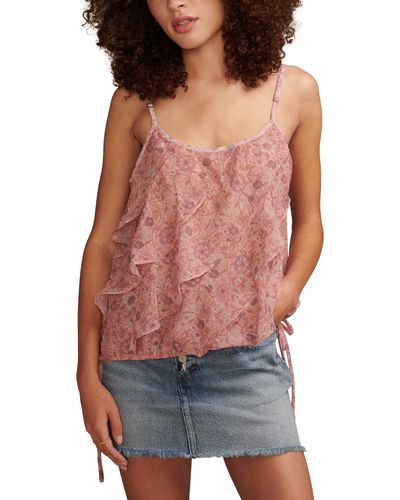 Lucky Brand Printed Asymmetrical Ruffle Camisole Top - Red