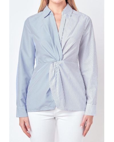 English Factory Striped Combo Twist Front Shirt - Blue