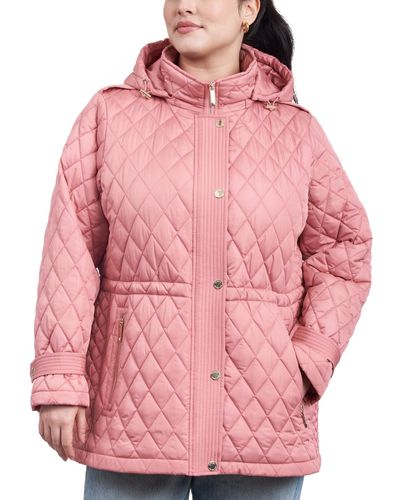 Michael Kors Michael Plus Size Quilted Hooded Anorak Coat - Pink